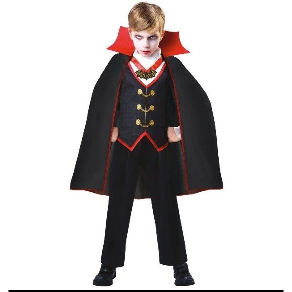 Childs Dracula Dress Costume Victorian Vampire Halloween Kids Boys 2pc Sz M 8-10